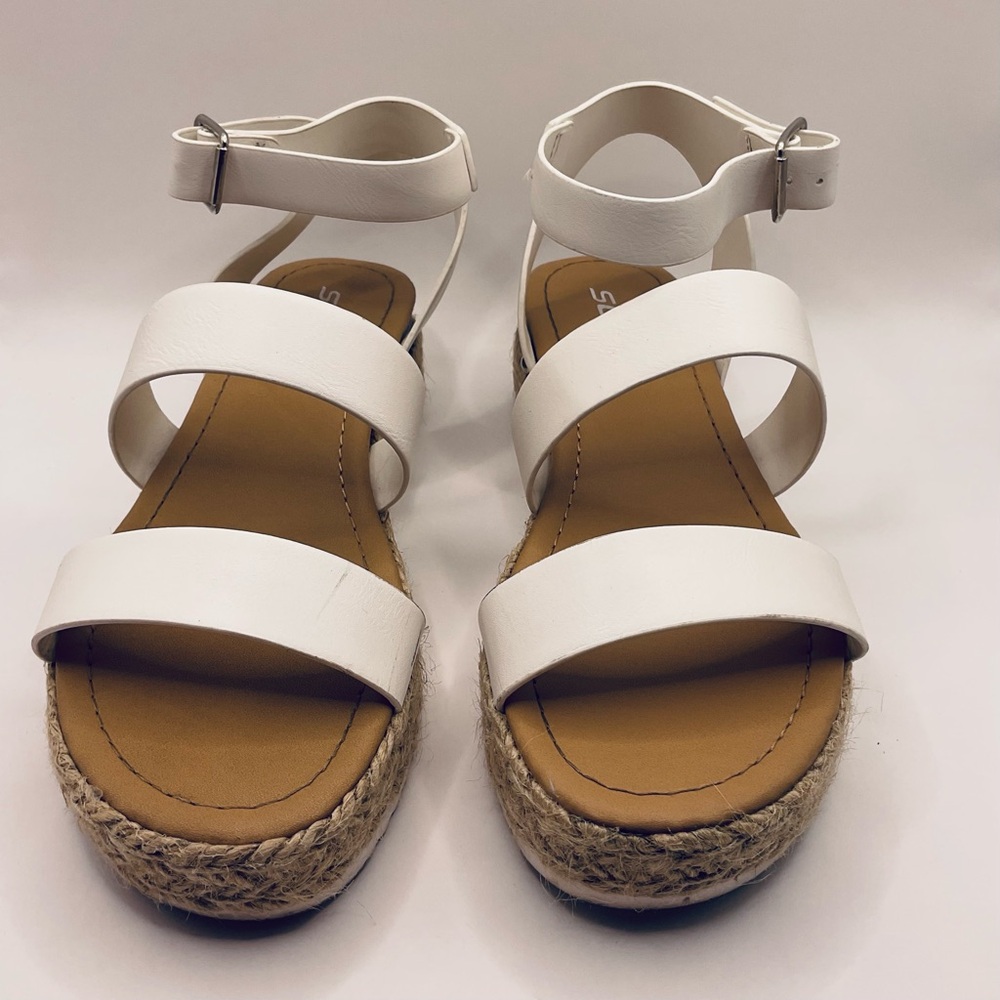SODA TOPIC CASUAL ESPADRILLES BUCKLE ANKLE STRAP OPEN TOE SANDALS WHITE SIZE 4M